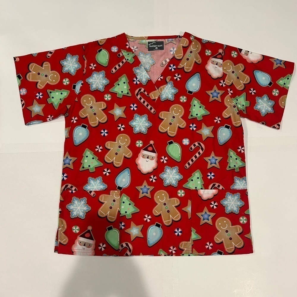 Butter Soft Scrub Top Medium Christmas Red